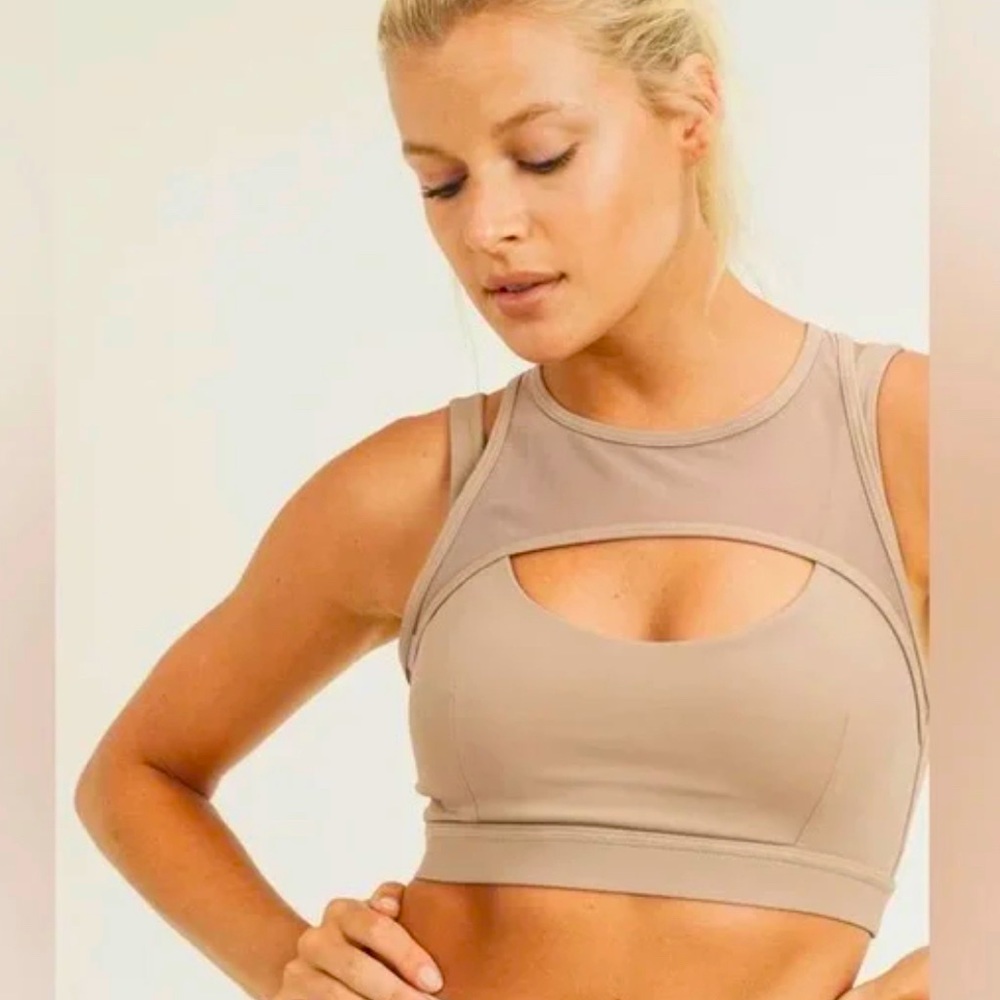 Mono b Light Camel Cut Out Mesh Sports Bra